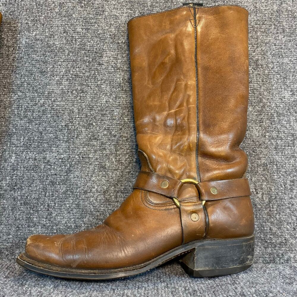 Vintage Acme 18515 Mens 9.5 D Brown Leather Harness Boots O-Ring Square Toe